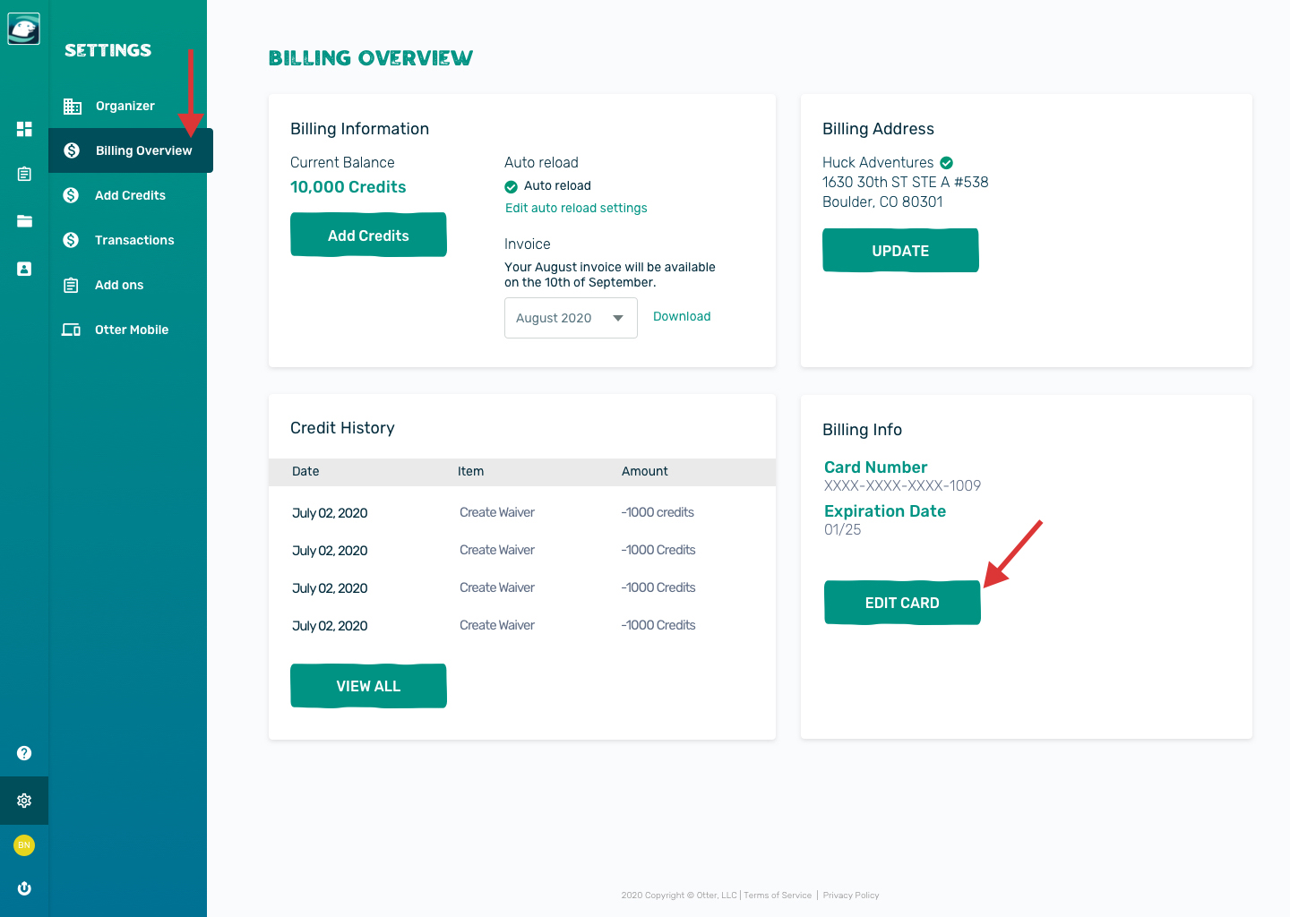 How Do I Change My Credit Card Info Otter